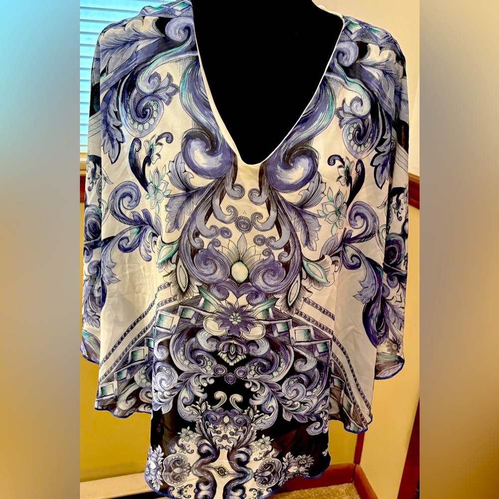 Blue Paisley Poncho  Style Top